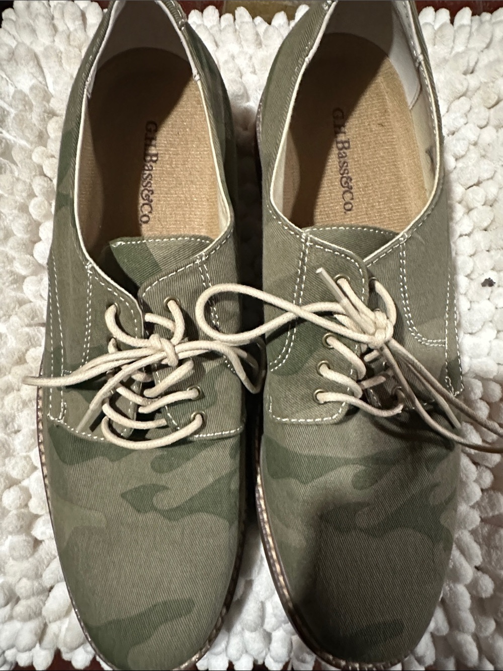 G.H. Bass & Co. Olive Green Camouflage Canvas Derby Shoes